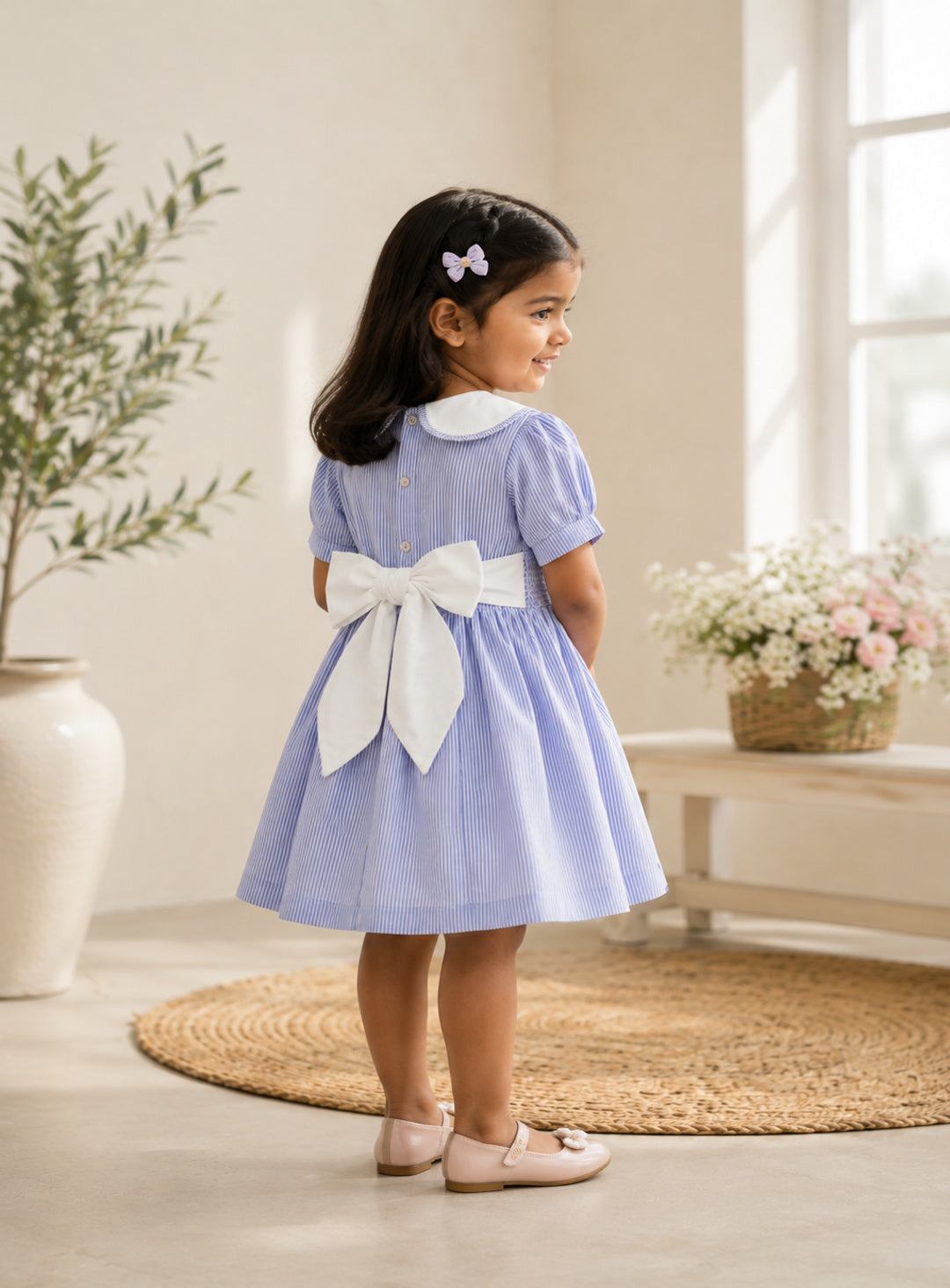 Mykonos Dress | Organic Cotton Embroidered Smocked Dress