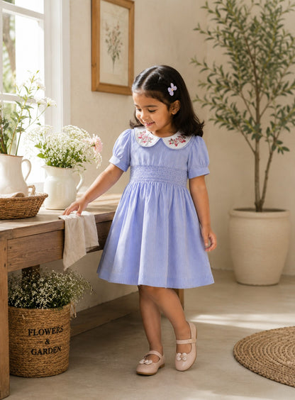 Mykonos Dress | Organic Cotton Embroidered Smocked Dress