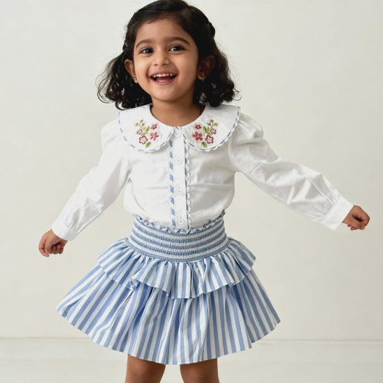Capri Blouse and Amalfi Skort set video showing coordinated organic cotton girls outfit